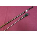 Bamboo walking cane with pull out square tapering formed blade (length 11 1/2 inch), the grip