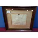 Mentioned in Dispatches framed certificate awarded to Lance Corporal R.E. Fox 17th Battalion