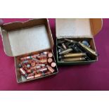 Original card box of .45 cal Sierra pistol bullets, containing various calibre casings and heads and