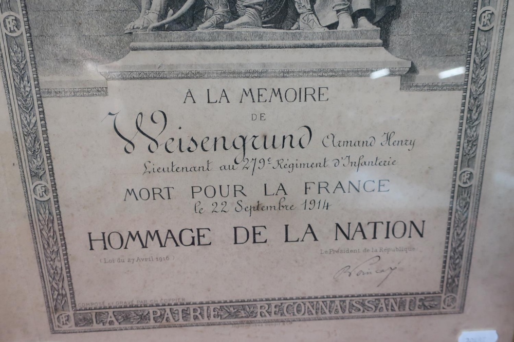 Framed & mounted French A La Memoire for a Lieutenant in the 279 Regiment Infantry 22nd September - Image 2 of 2