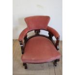 19th/20th C mahogany framed tub chair with upholstered seat, back and arms