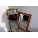 Pine framed mirror and another modern rectangular mirror (2)