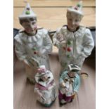 Pair of late 19th C nodding porcelain figures of Pierrot Clowns and a pair of late 19th C nodding