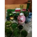 Selection of late Victorian and later glassware in one box including Mary Gregory style jug with