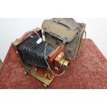 Early 20th C mahogany and brass bound Thornton Pickard Triple Imperial Extension half plate camera