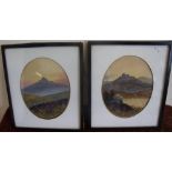 Pair of framed and mounted oval watercolours of moorland landscapes by Alfred Grahanie (30cm x