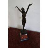 Large Art Deco style bronze figure of a semi-nude dancing girl on marble base (55cm high)
