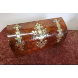 Late Victorian walnut and brass mounted correspondence box with hinged D shaped top revealing fitted