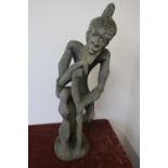 Large carved wood African tribal style figure of an elderly gentleman with rope twist stick (