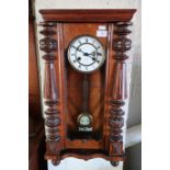 Late 19th C/early 20th C Junghans walnut cased Vienna style wall clock, with two train striking