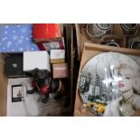 Ex shop stock Marilyn Monroe wall clock, a glass vase, tealight holders etc in two boxes
