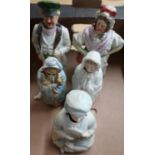 Pair of later 19th C nodding porcelain figures and three other 19th C nodding porcelain figures