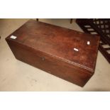 Large 19th C mahogany rectangular table box with hinged top and twin carrying handles (55.5cm x 28.