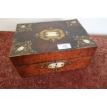 Victorian walnut and bass mounted table box with hinged top (25cm x 17.5cm x 12cm)