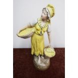 Large Royal Dux figure No. 1820 of fisher-woman in yellow dress (40cm high)