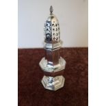 Birmingham 1906 silver hallmarked sugar caster of octagonal form (17cm high)