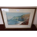 Coastal landscape scene watercolour signed J Bate dated '43