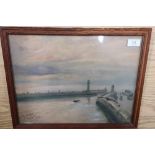 Titled watercolour 'Whitby Harbour' signed and dated 1947