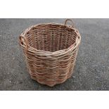 Extremely large country house style twin handled wicker circular log basket (diameter 74cm, 75cm