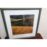 Framed and mounted photographic print of landscape scene near Volterra Tuscany, signed by