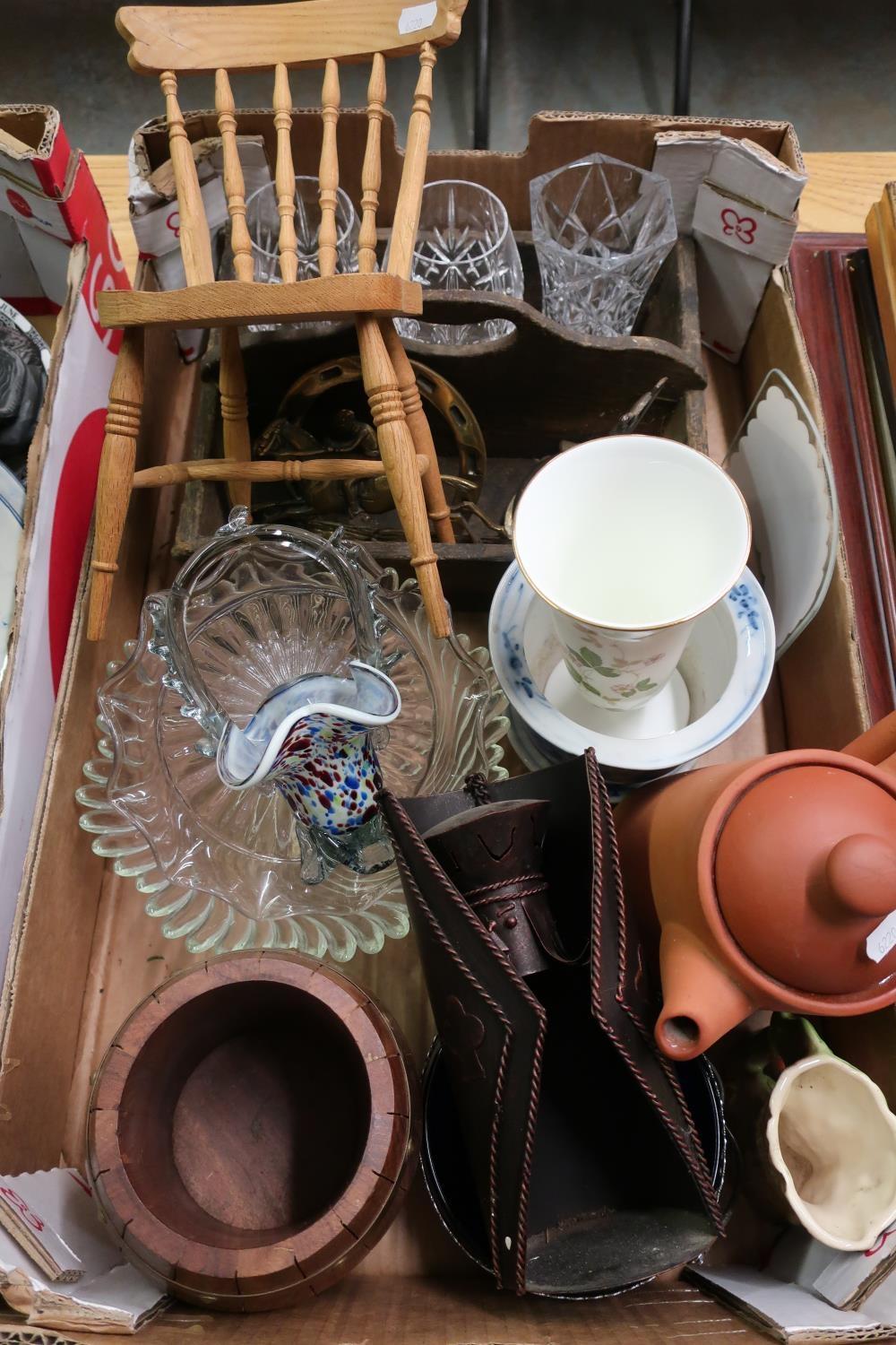 Miniature farm house style kitchen chair, early 19th C two sectional cutlery tray, brass ware and