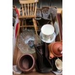 Miniature farm house style kitchen chair, early 19th C two sectional cutlery tray, brass ware and