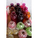 Ex shop stock coloured glass Chemist style bottles and other decorative bottles in one box