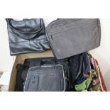 Ladies black leather handbag, a Hewlett-Packard laptop bag and a selection of other bags, wallets