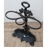 Cast metal three sectional stick-stand with lift out tray (height 72cm)