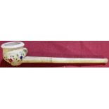 Late 19th C French clay pipe, the bowl in the form of a chamber pot with painted floral detail,