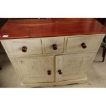 Painted side cabinet with three drawers above two cupboard doors (width 90cm)