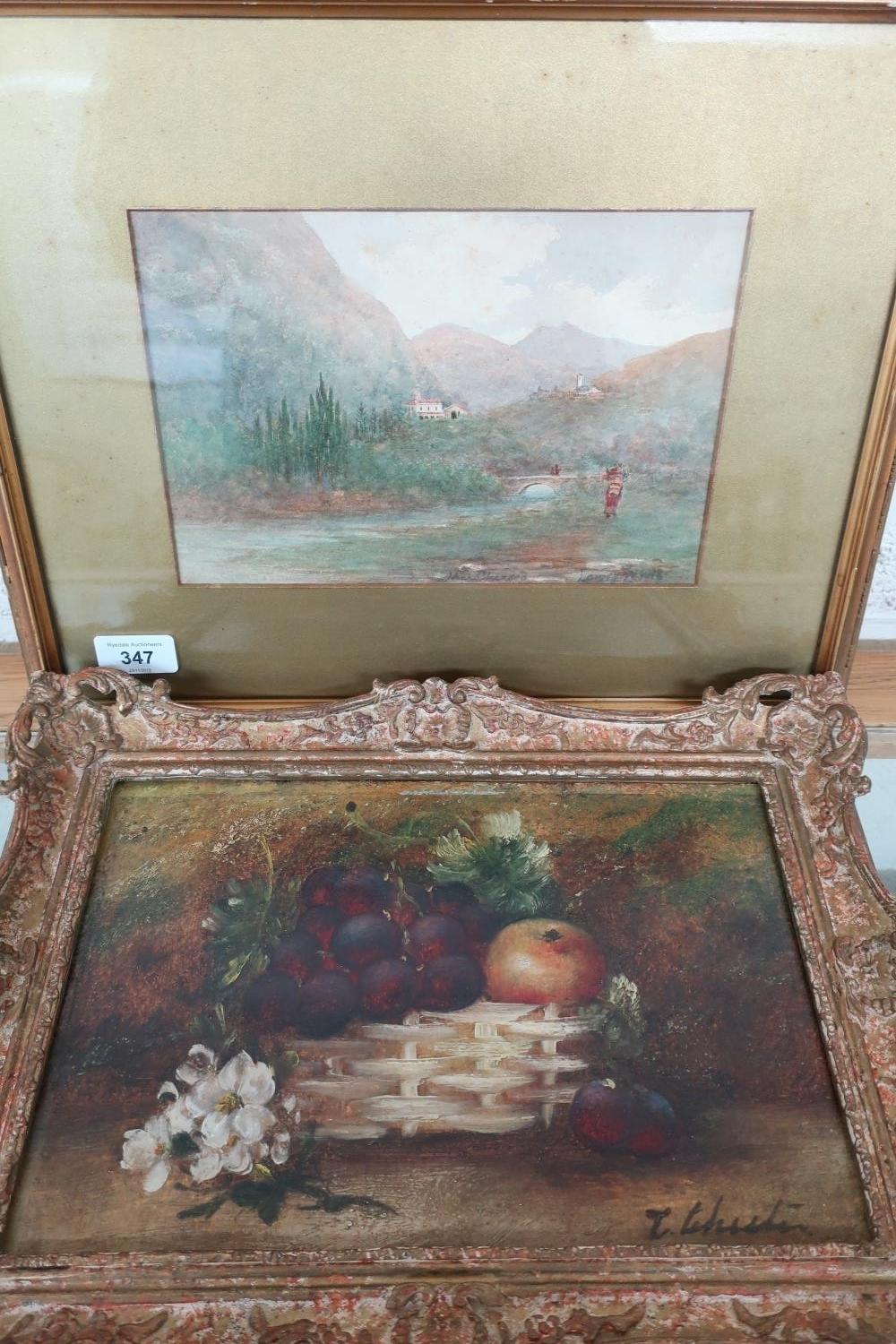 Gilt framed and mounted watercolour of landscape scene 'Near Chiaseo' signed by Lowey and Lewis (