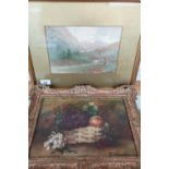 Gilt framed and mounted watercolour of landscape scene 'Near Chiaseo' signed by Lowey and Lewis (