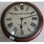 Mahogany cased wall clock, the dial marked Examd. by Spiegelhalter & Son, Malton (overall diameter