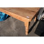 Rectangular pine farmhouse style kitchen table on turned supports (90cm x 184cm x 80cm)