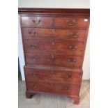 19th C mahogany chest on chest with two short above three long drawers to the upper section and