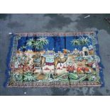 Silk style picture rug depicting a Egyptian scene of camels and pyramids (123cm x 187cm)