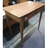 19th C pine single drawer side table on square tapering supports (32cm x 42cm x 70cm)