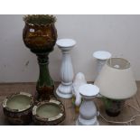 Victorian style majolica jardiniere & stand, a pair of oriental Jardinieres and a selection of other