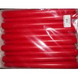 Approximately 190 red tapering dinner candles, sealed and boxed as new