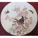 20th C cream and gilt charger decorated with various birds and foliage (diameter 35.5cm)