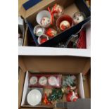 Selection of Christmas decorations including tinsel, baubles etc in one box