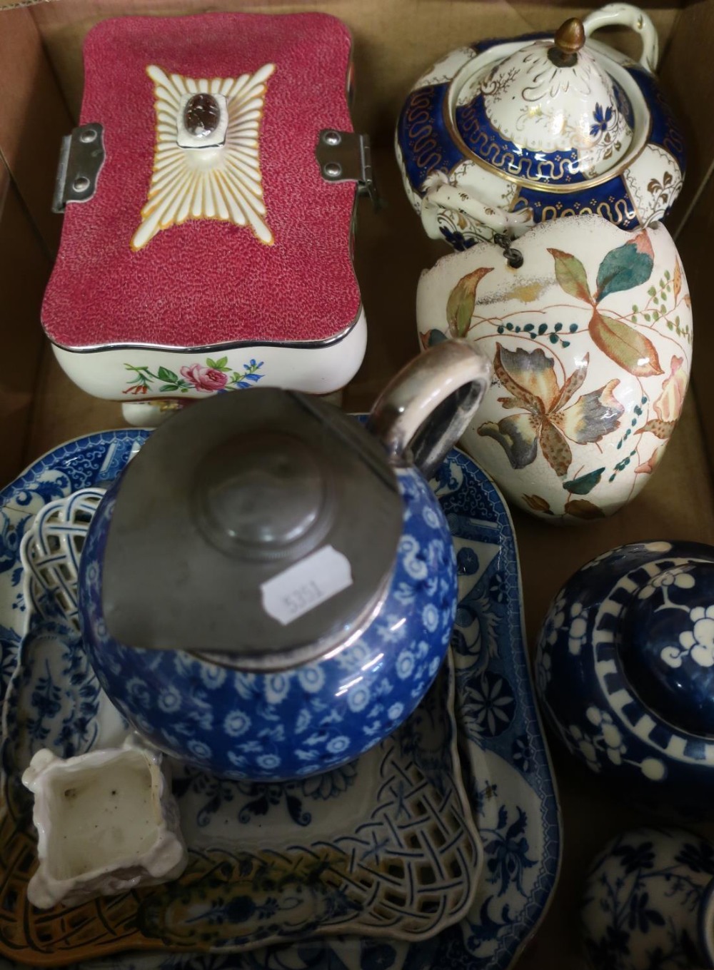 Victorian and later ceramics in one box, including a Chinese style blue & white ginger jar with lift