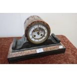 Third quarter of the 19th C marble and slate drum head mantle clock, with white enamel dial,