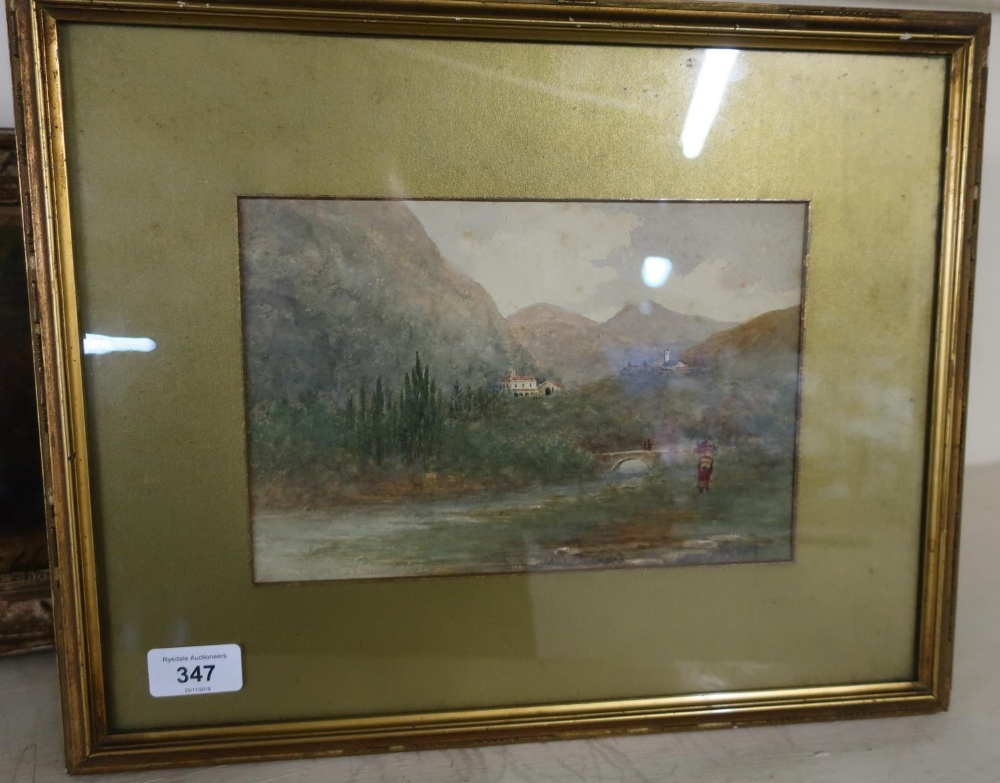 Gilt framed and mounted watercolour of landscape scene 'Near Chiaseo' signed by Lowey and Lewis ( - Image 2 of 2