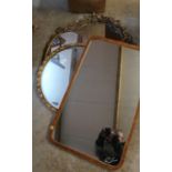Gilt framed circular bevelled edge wall mirror, four other gilt framed mirrors and another (6)