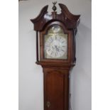 Oak and mahogany cross banded and inlaid cased 8 day long case clock by John Gilbertson of Ripon,