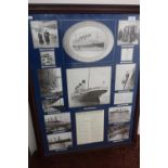 Framed montage of photographs complete with descriptions relating to the RMS Titanic Liverpool