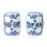 A pair of Chinese blue & white barrel seats, modern, each 18.1ins. (46cms.) high (2) (see