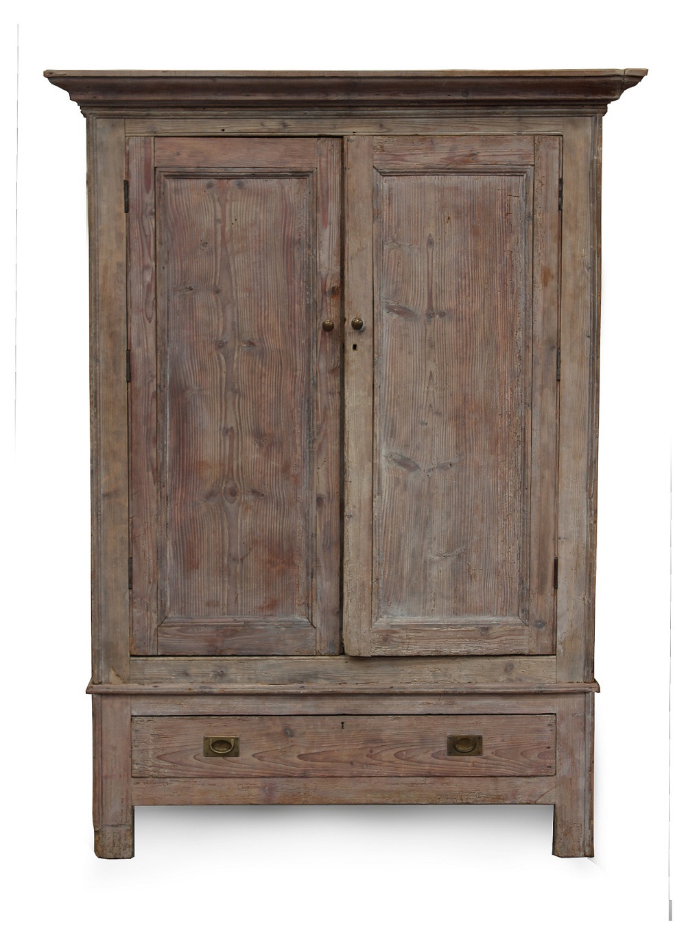 Property of a gentleman - a 19th century pine two-door wardrobe with drawer under, 57ins. (